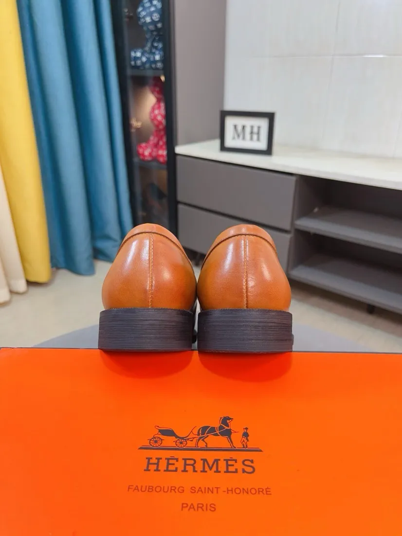 Men's shoes 💰500🌹🌹《HERMES》Hermès business leather shoes, original factory configuration, original imported cowhide upper + luxury hardware logo + fully imported original customized sheepskin lining, sole: rubber wear-resistant outsole, difficult craftsmanship, original factory with single goods, 🔍🔍high quality code number: 38-44 45 can be customized